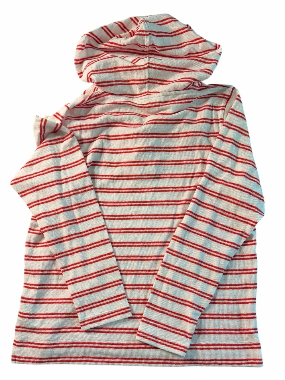 NWT J. Crew | Towel Terry Lace Up Red Stripe White Cotton Coastal Hoodie Large